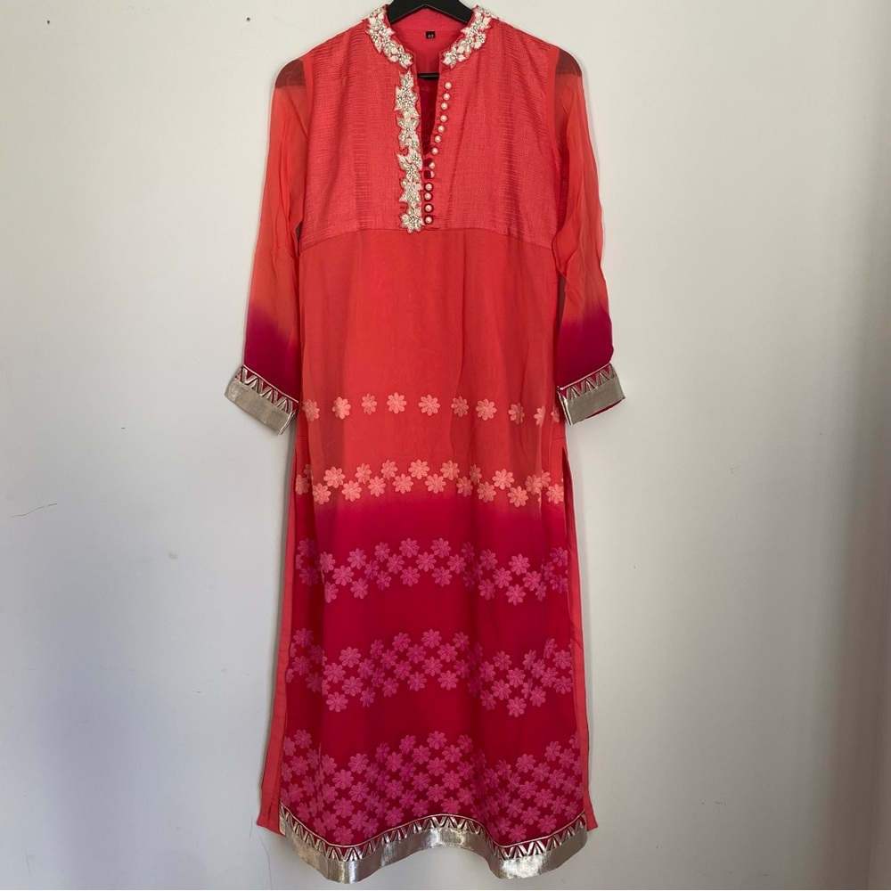 Indian Wedding Attire - Multicolored Ombré Tiered Embellished Dress Top & Pants